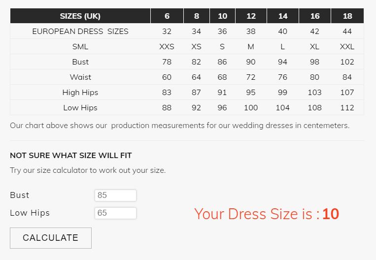 dress size calculator